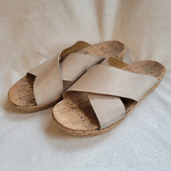 Korks By Kork Ease Leather Ivory Wide Strap Slides Sandals Casual Boho Size 8M - Picture 2 of 8